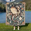 Golden Dragon Tapestry Blanket A Dark Floral Fantasy Woven Throw